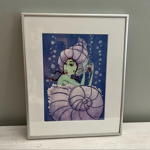 Artisan Signed Framed Bubble Bath Girl in Shell Artwork - Picture 1 of 14